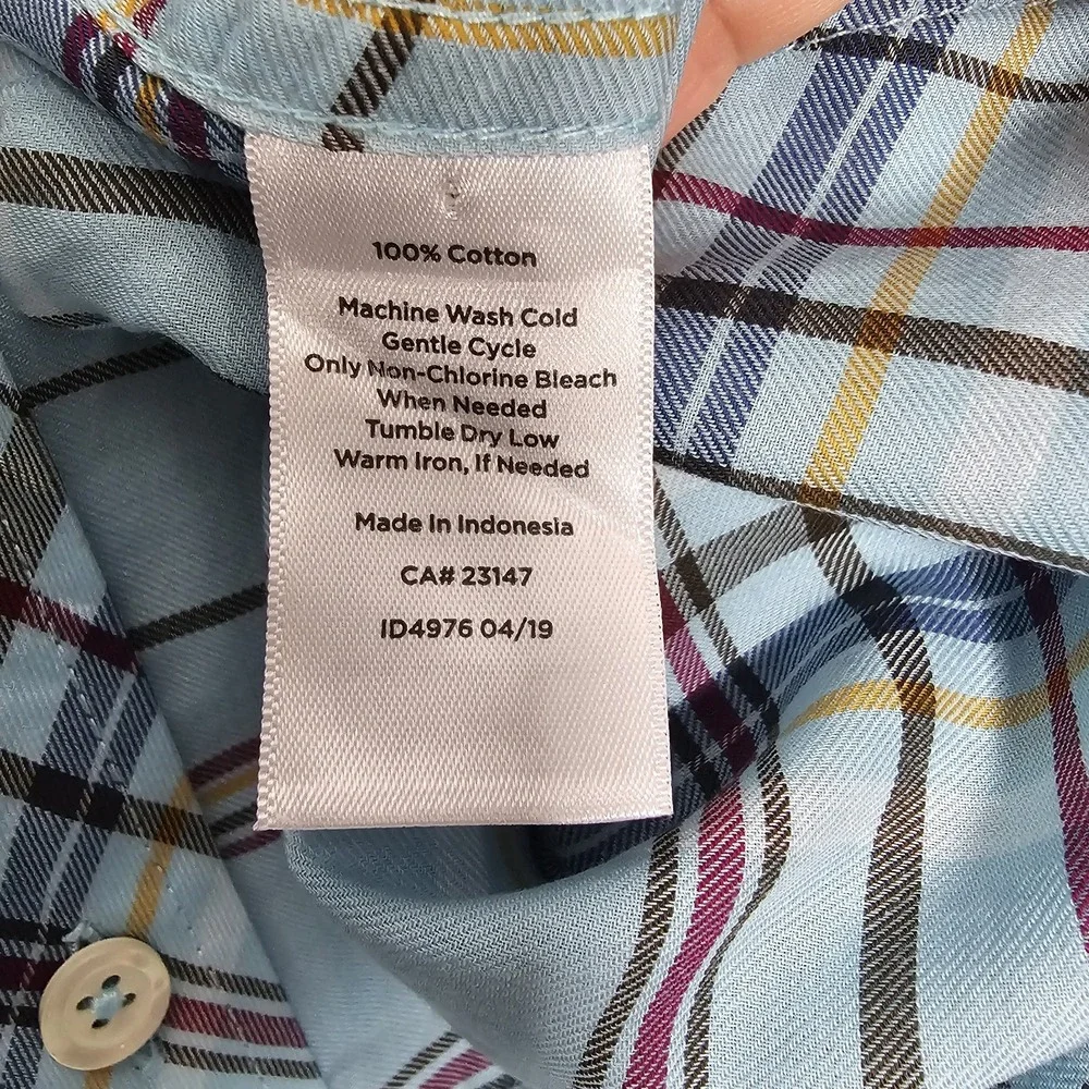 Talbots Womens Petite Plus 1X Casual Plaid Button Up Top Blue Mature Country - Picture 6 of 6